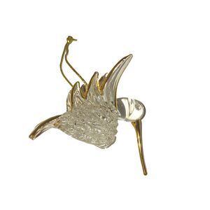Hand Blown Hummingbird Ornament Clear Glass Gold Trim Vintage Crystal Chip*